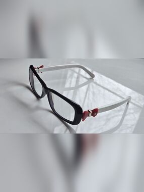 CHANEL Black Frame White Arms Red Bow Accent Glasses
